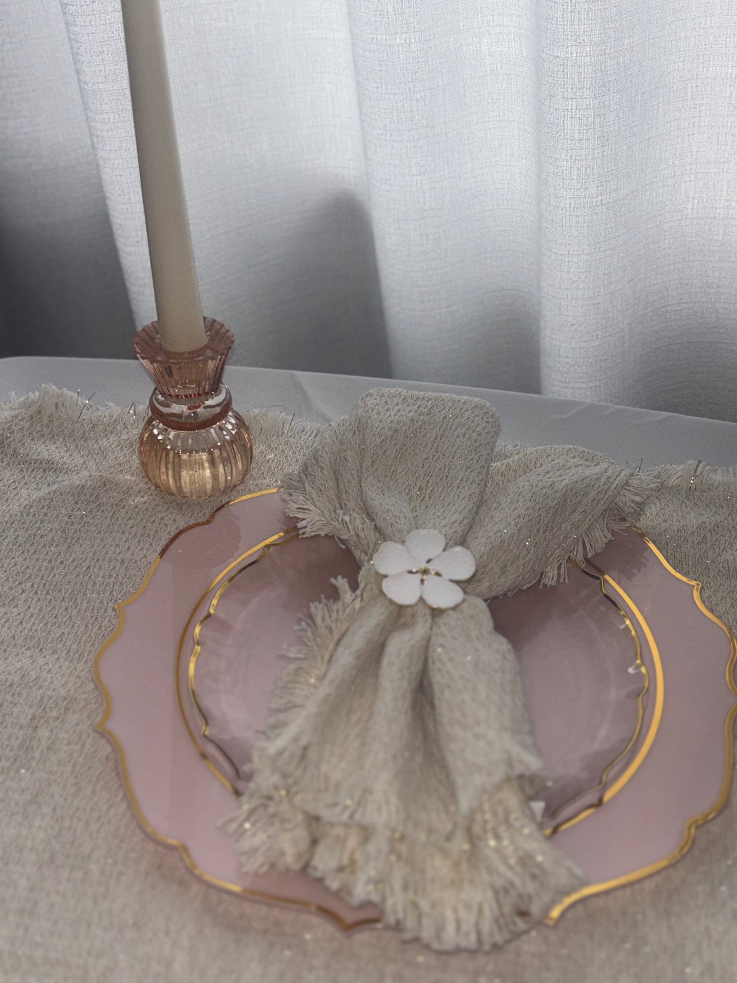 Double Sided Vintage Ribbed Rose Glass Candlestick Holders (6)