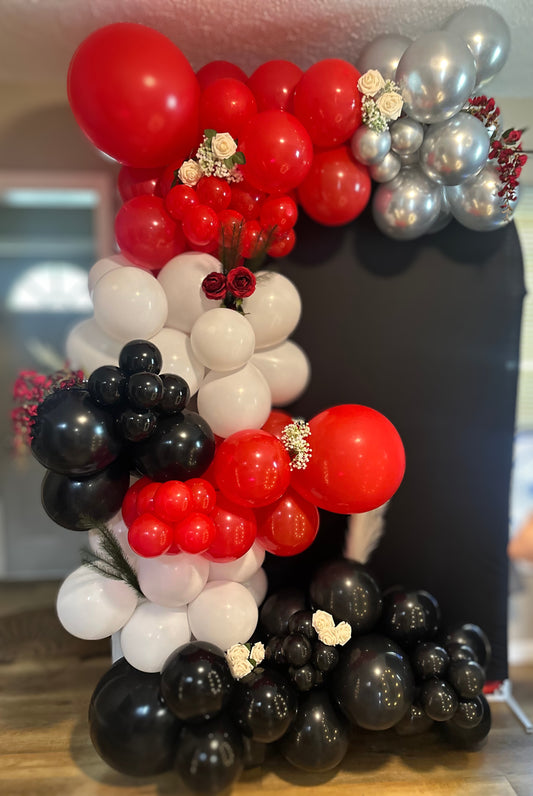 Backdrop arch w/cover, balloons, flowers