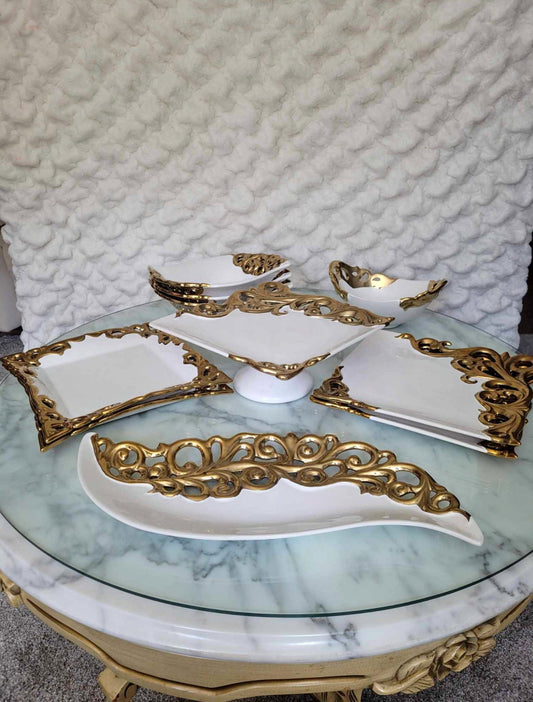 White & Gold tray Set