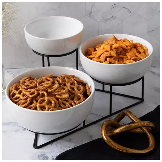 Three-Tiered Serving Bowl Set With Rack